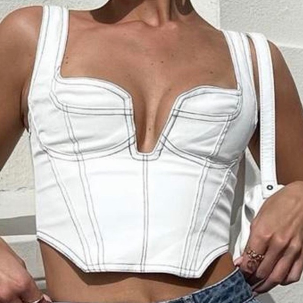 Aritzia Womens Denim Corset, Plunging Neck Line, Size Small